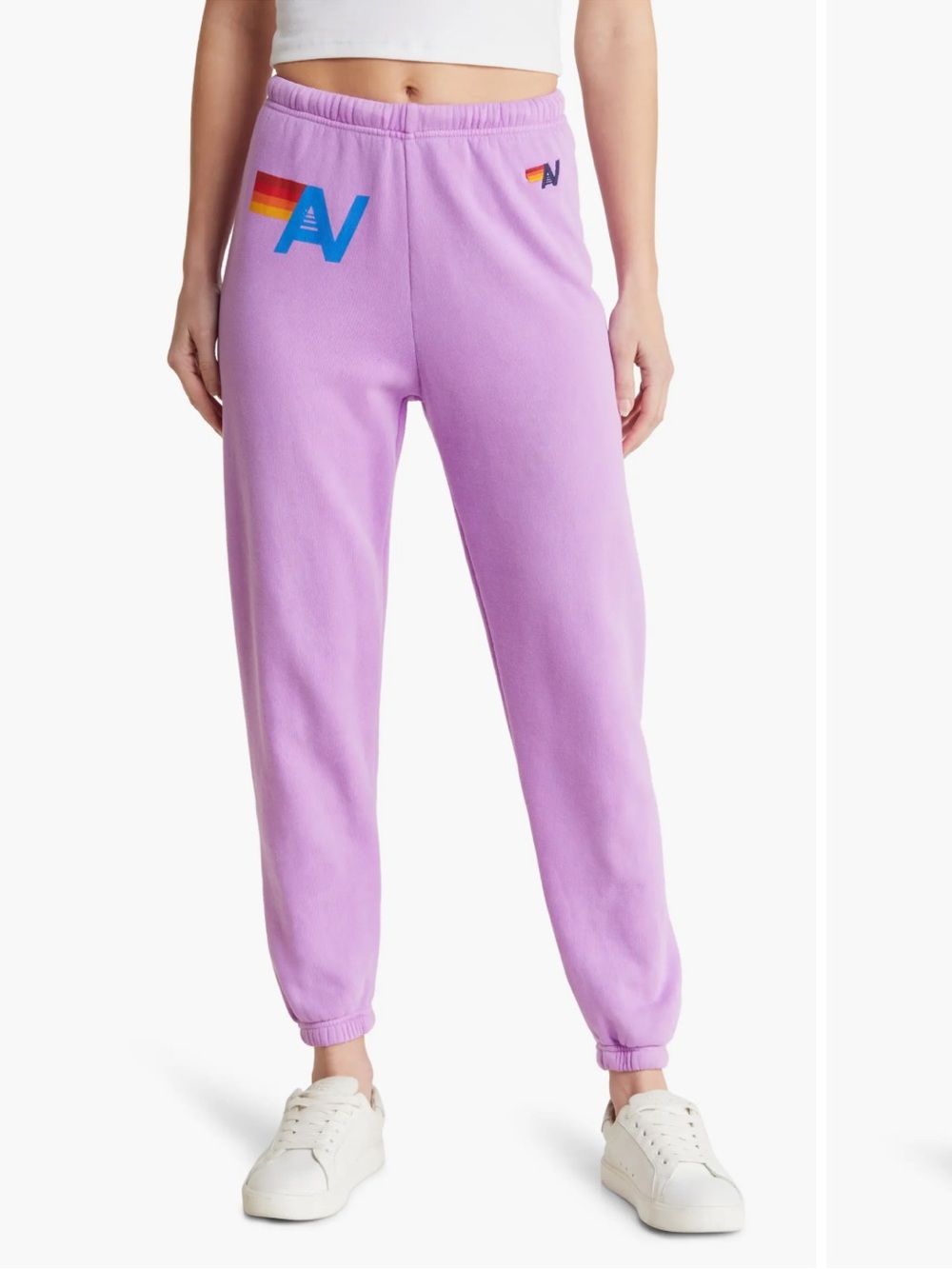 Y2K Vibe Aviator Nation Neon Purple Rainbow Logo Joggers Comfy Size XS